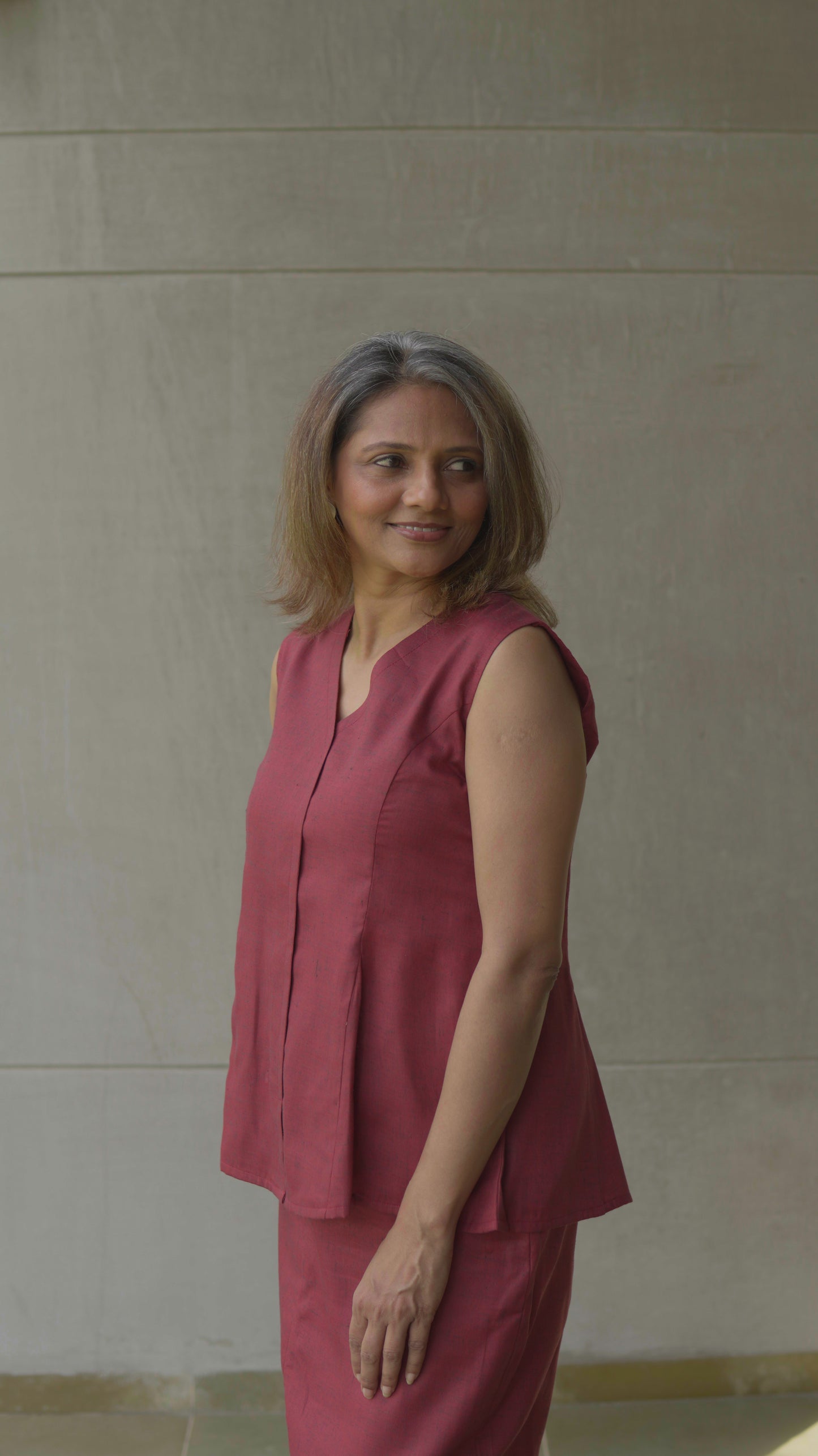 Maroon Khadi Top and Skirt