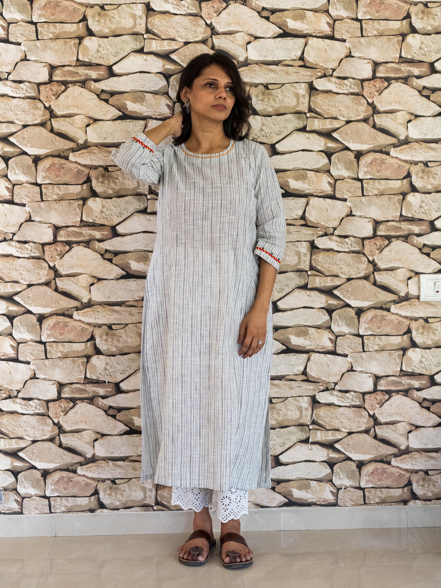 Kurta with camel embroidery detailing