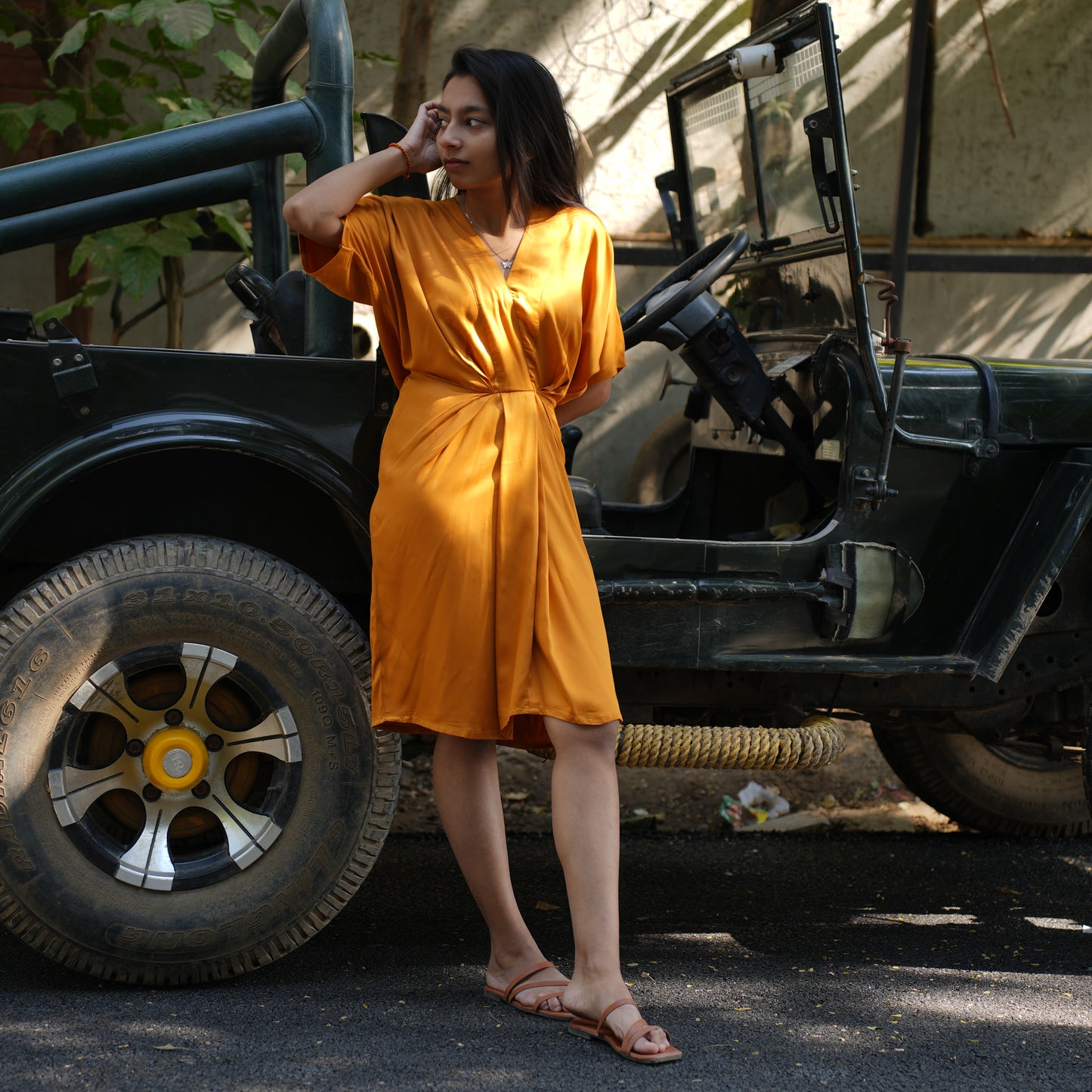 Mustard yellow modal short dress