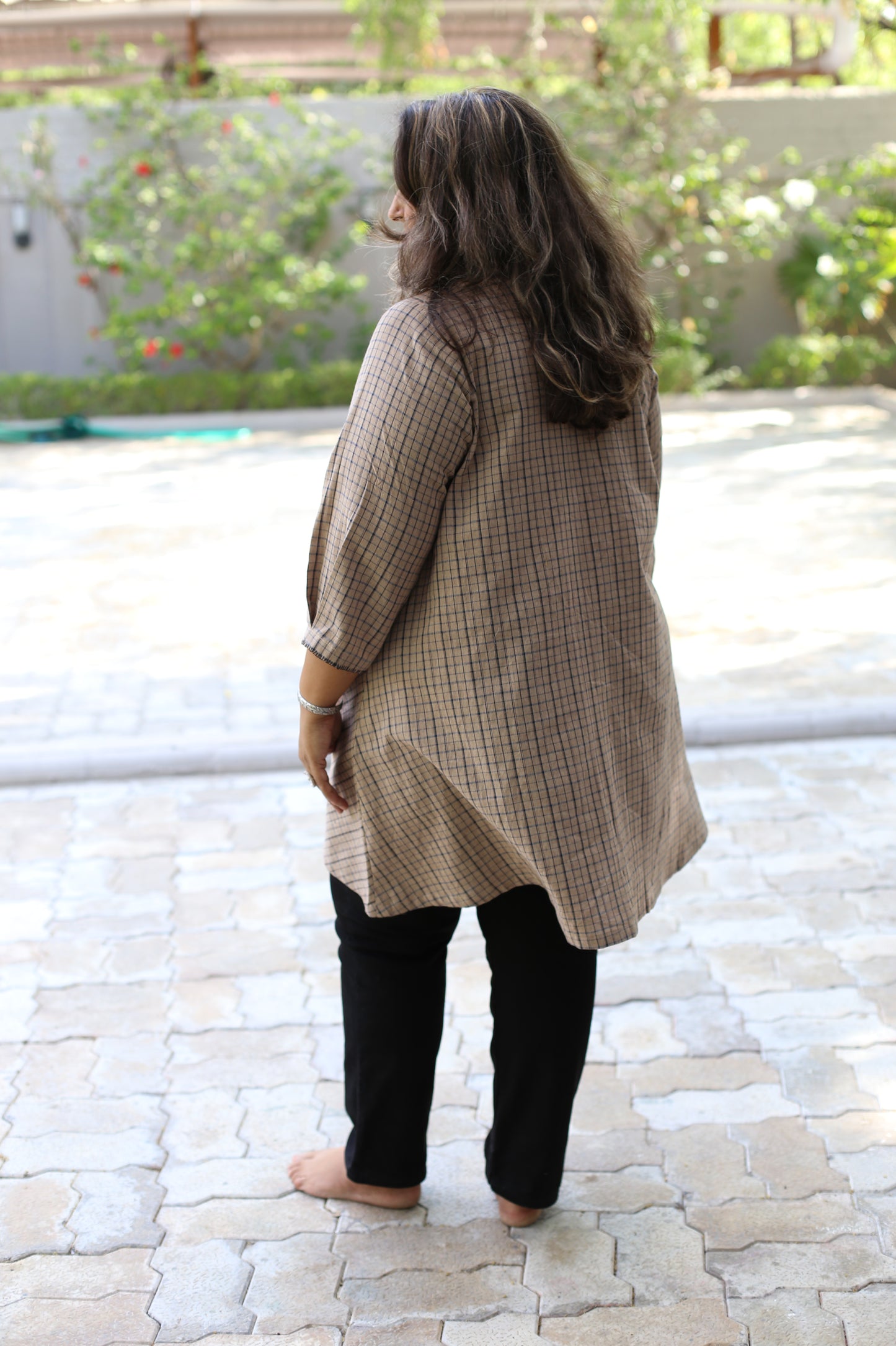 Brown strips Umbrella cut with double placket