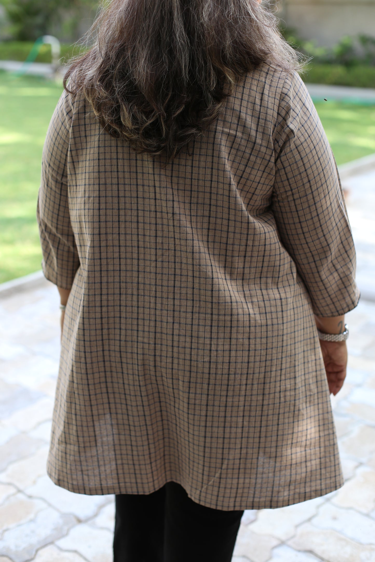 Brown strips Umbrella cut with double placket
