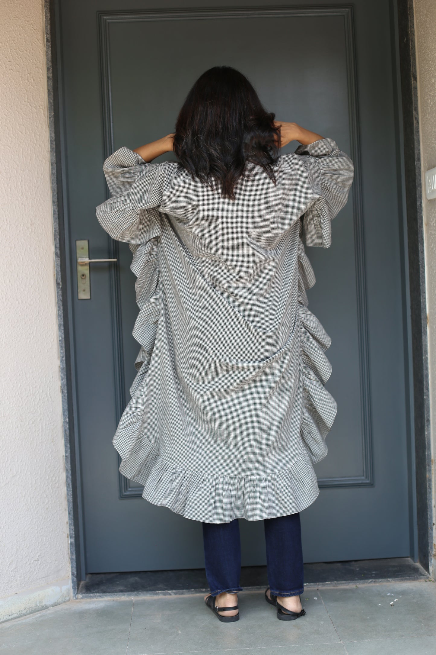 Frilled shirt dress
