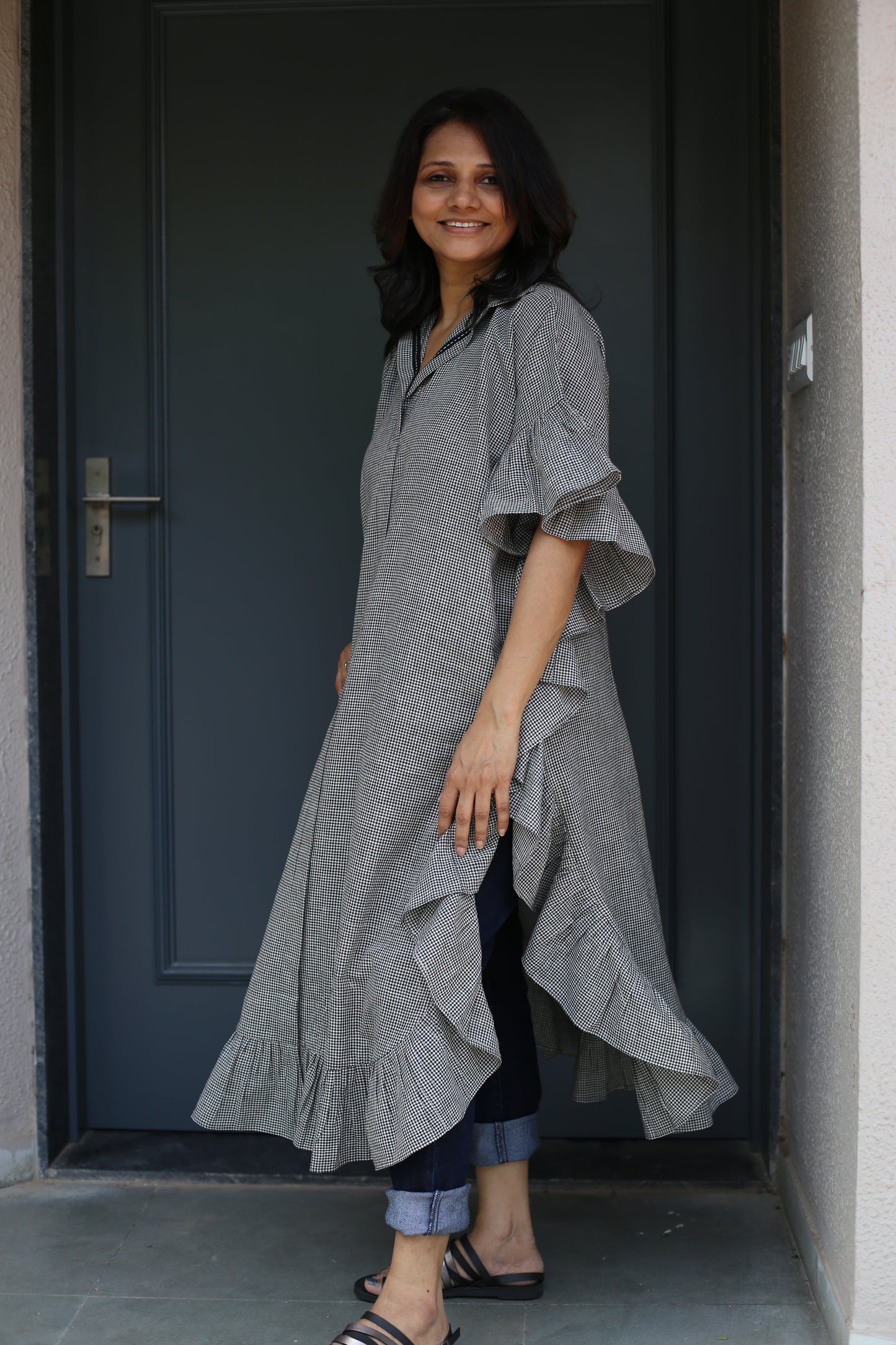 Frilled shirt dress