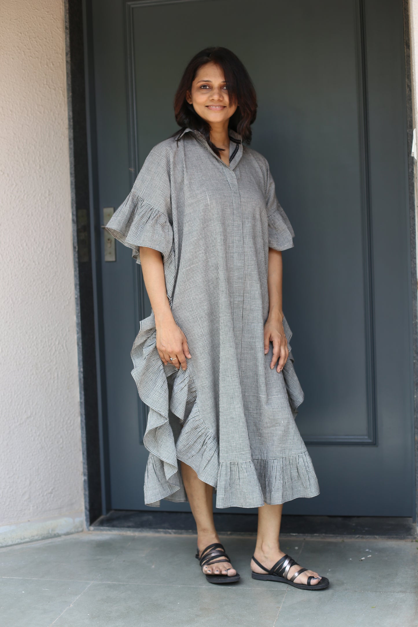 Frilled shirt dress