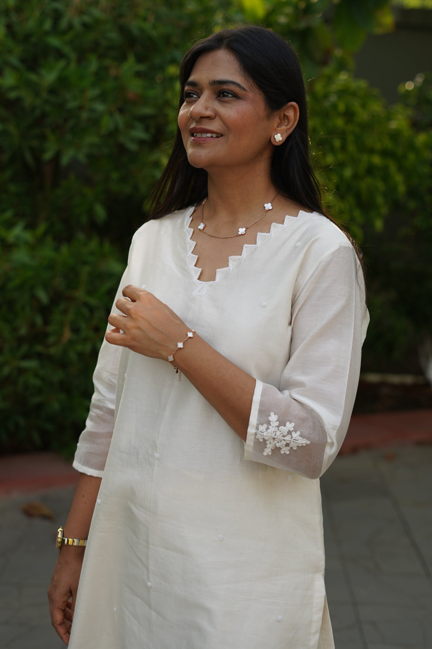 Banarasi Chanderi kurta with buta on back and sleeves