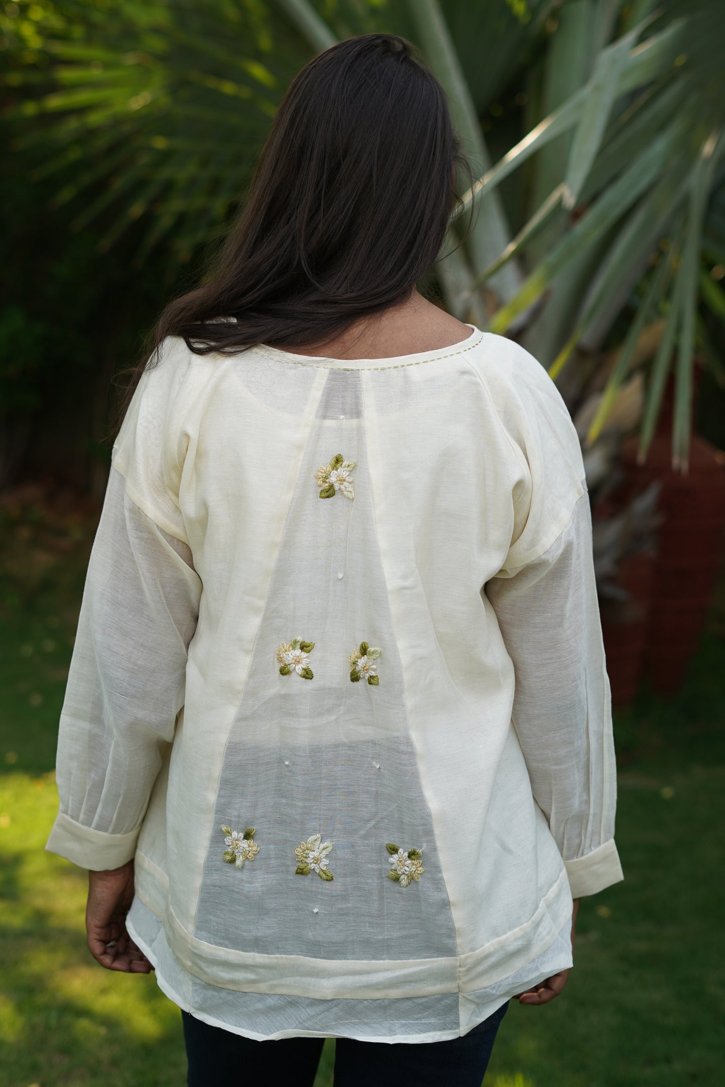 Off white chanderi kali top with embroidery