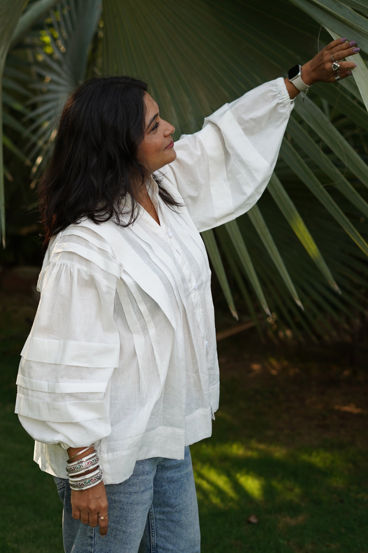 White cambric pleated antifit shirt