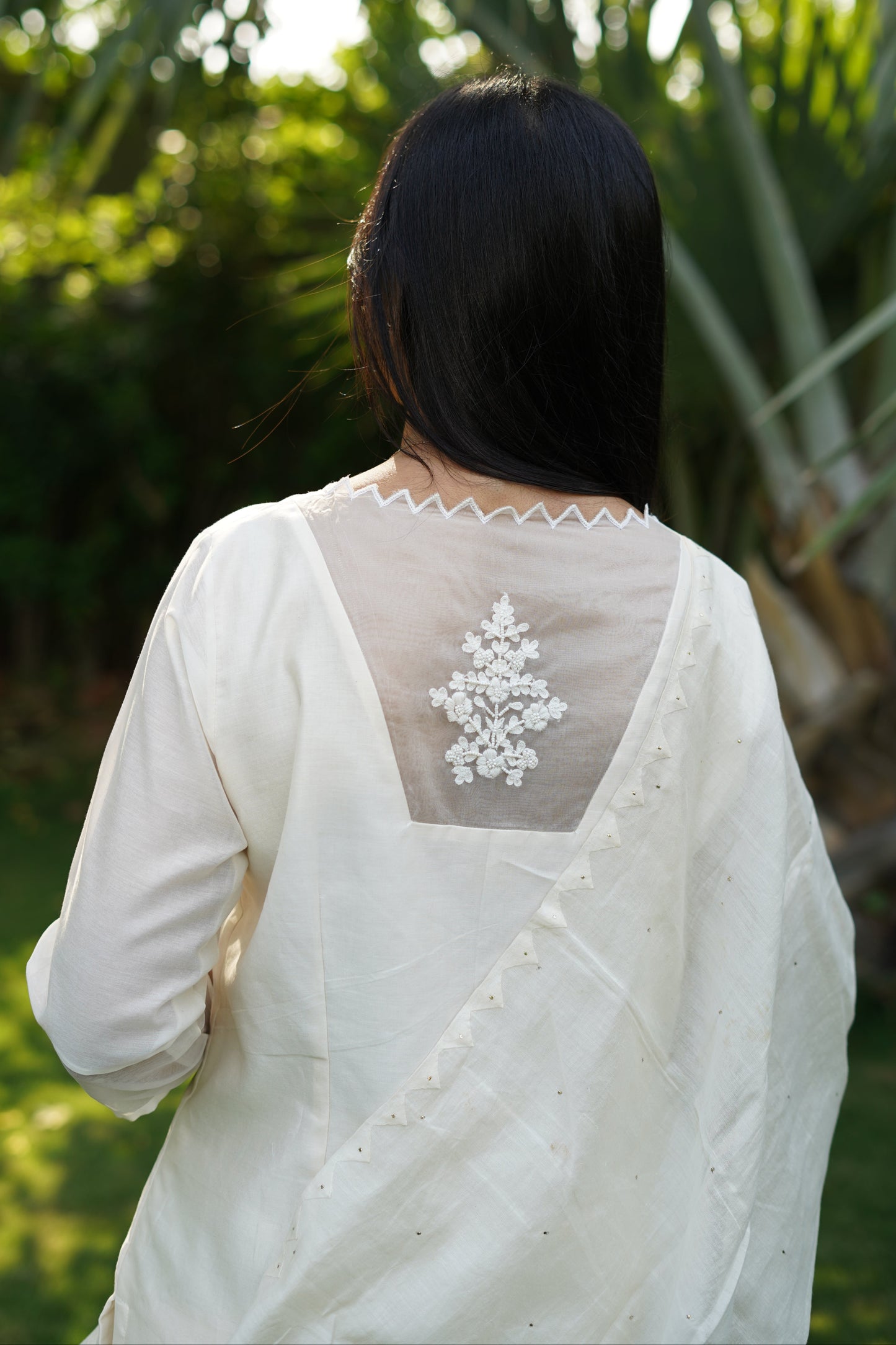 Banarasi Chanderi kurta with buta on back and sleeves