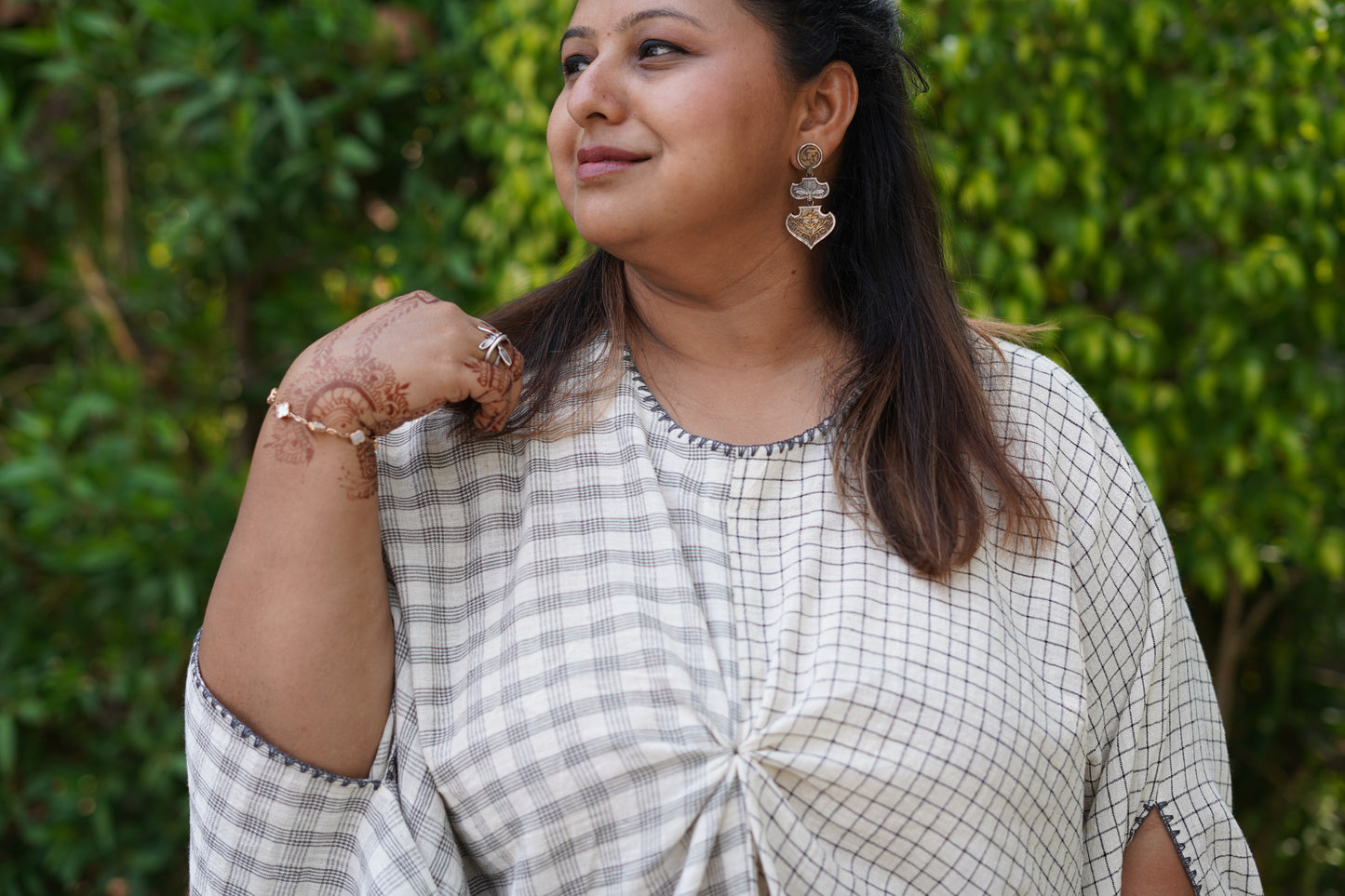 Kala cotton mix match chex kaftan