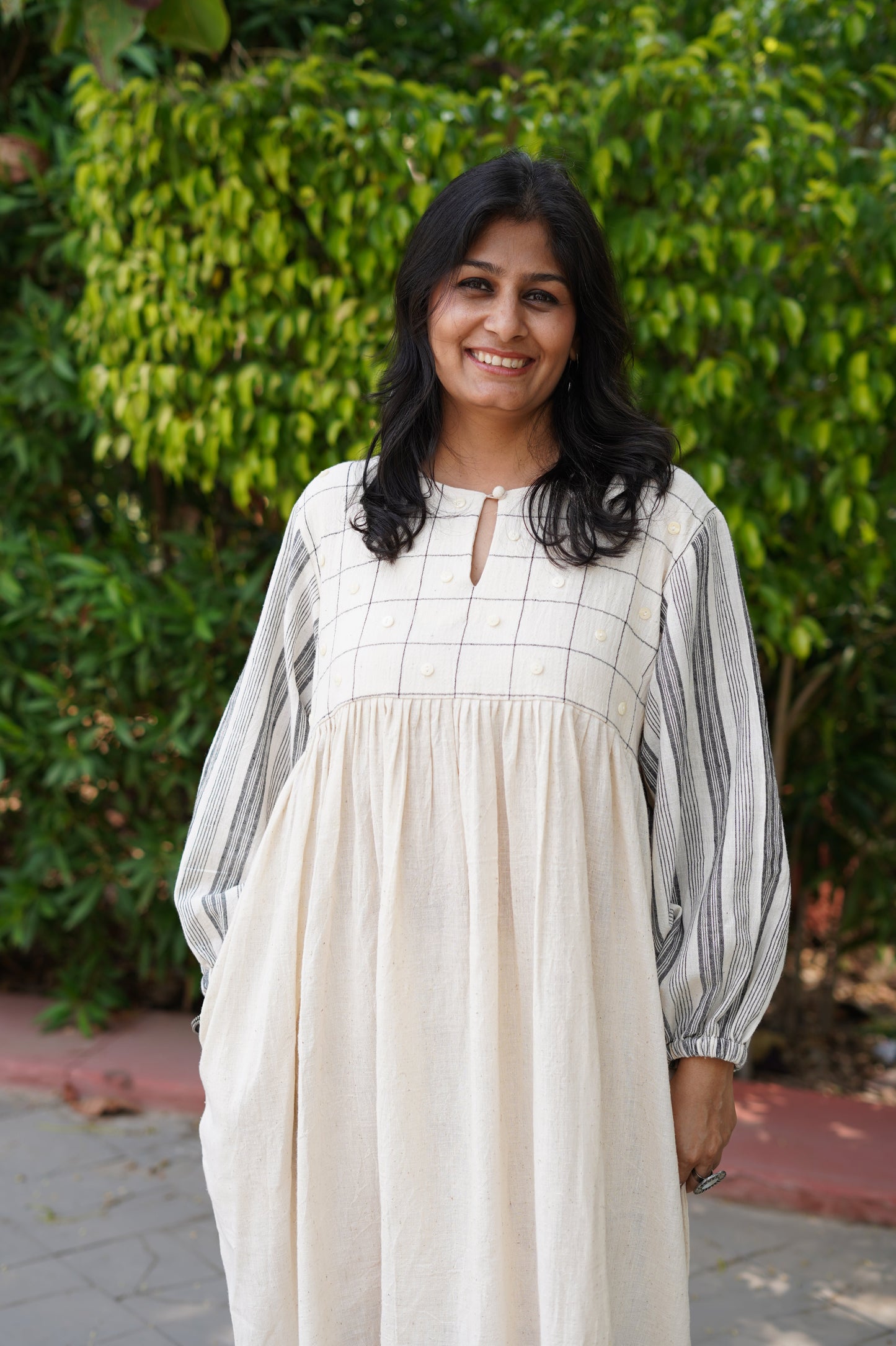 Kala cotton chex stripes mix match dress