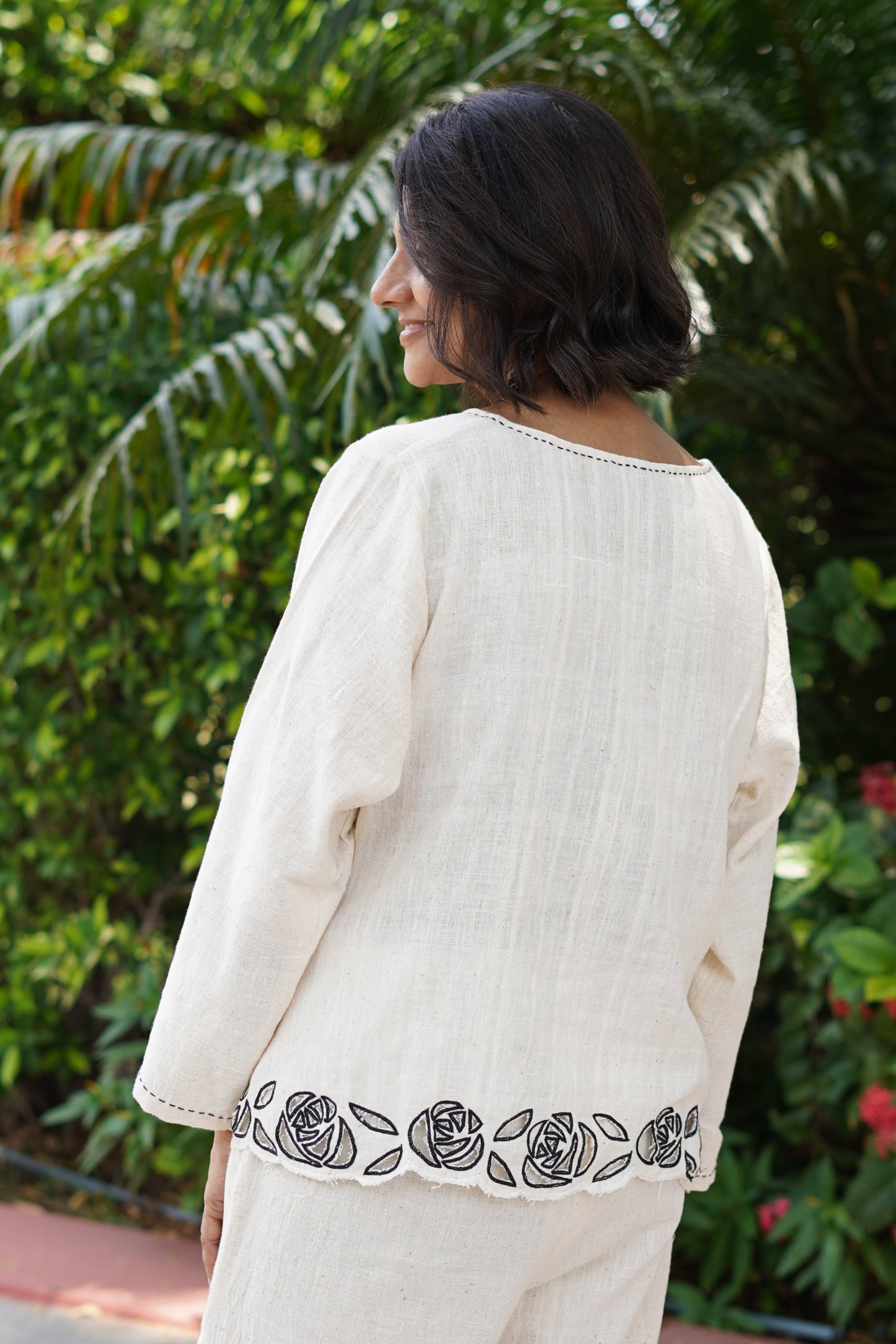 Kala cotton co-ord set with roses cut work