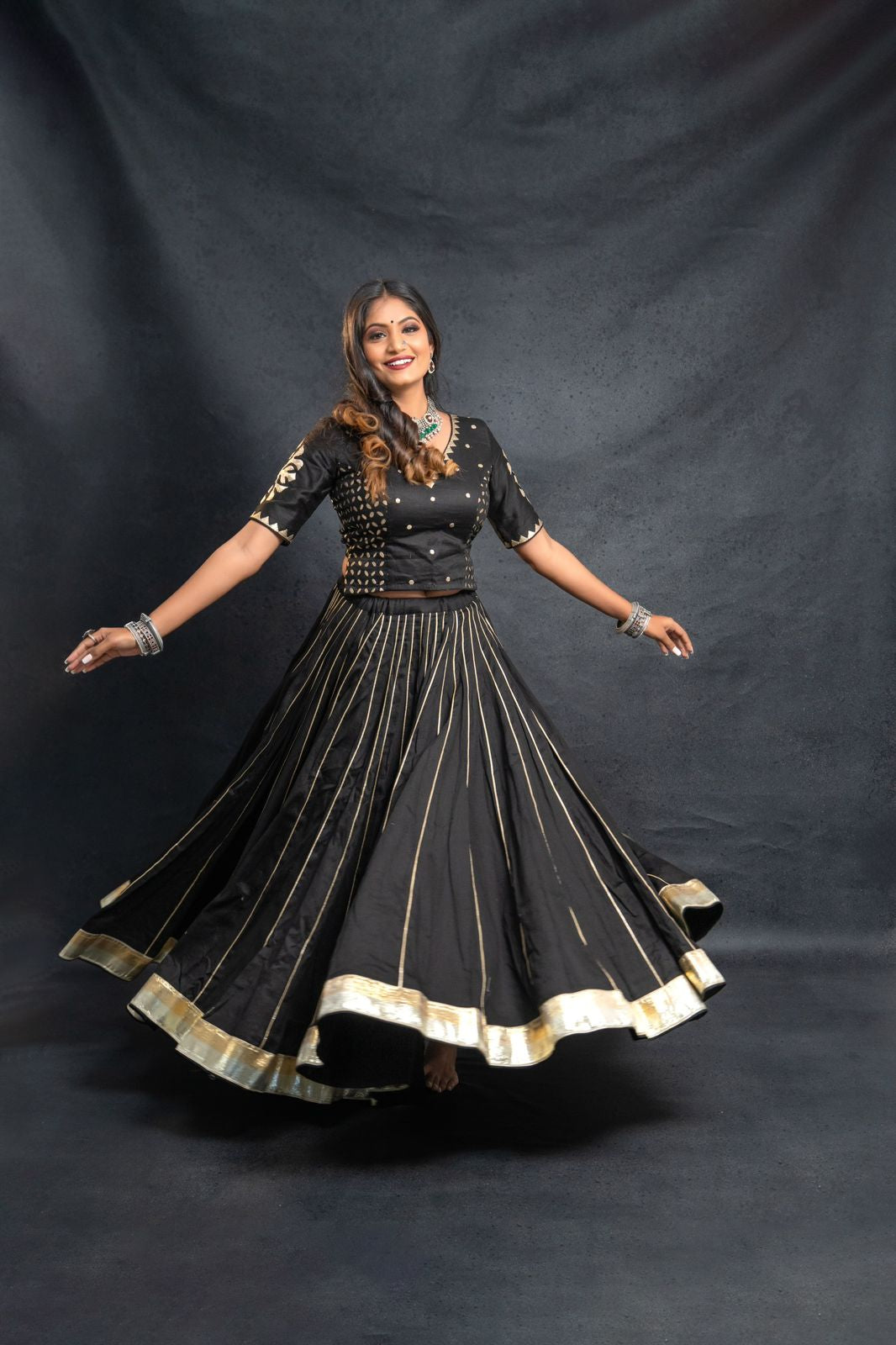 Flaired Kalidar Ghagra with Applique work Blouse