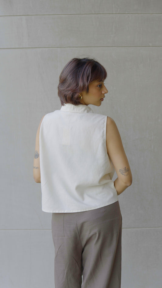 White Linen Crop Top