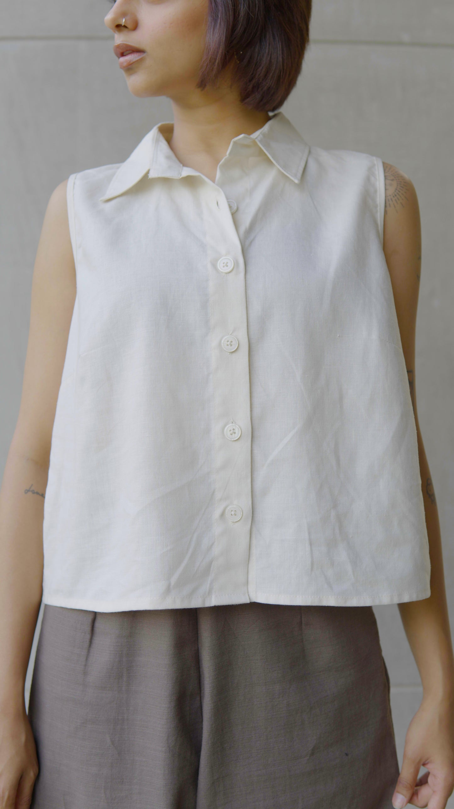 White Linen Crop Top