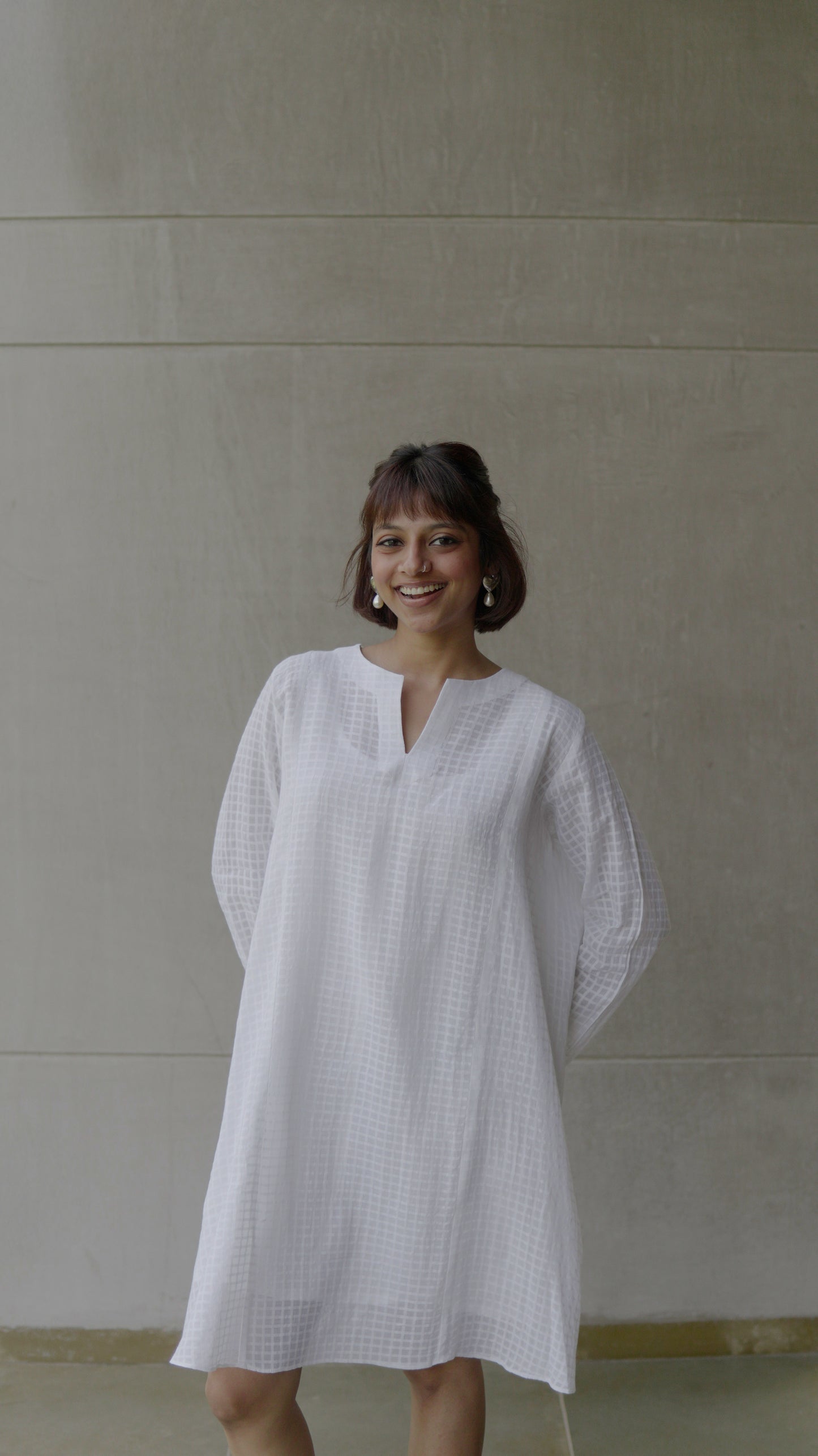 White Self Checks Kurta