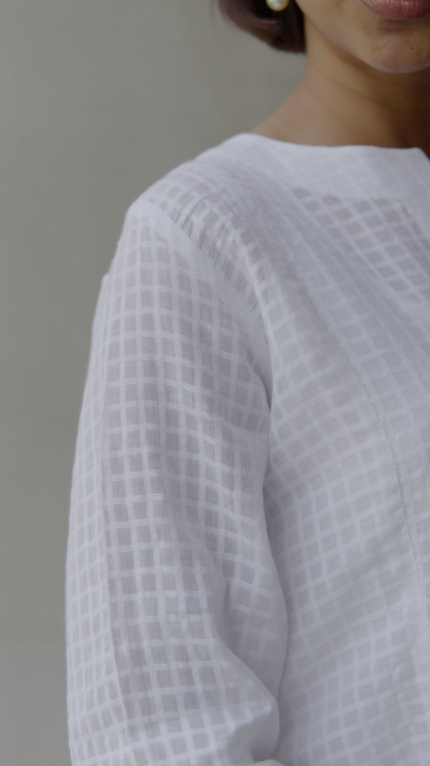 White Self Checks Kurta
