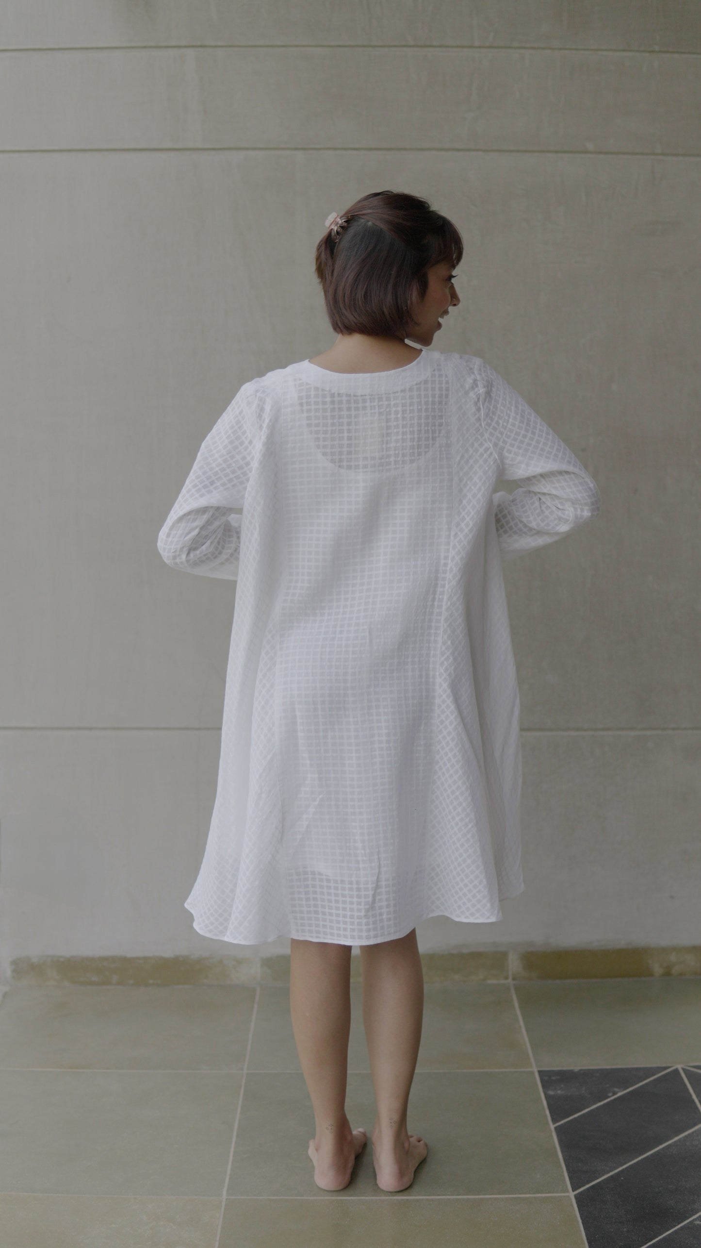 White Self Checks Kurta
