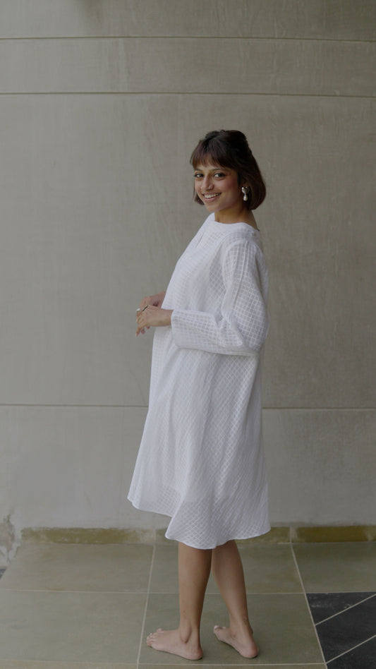 White Self Checks Kurta