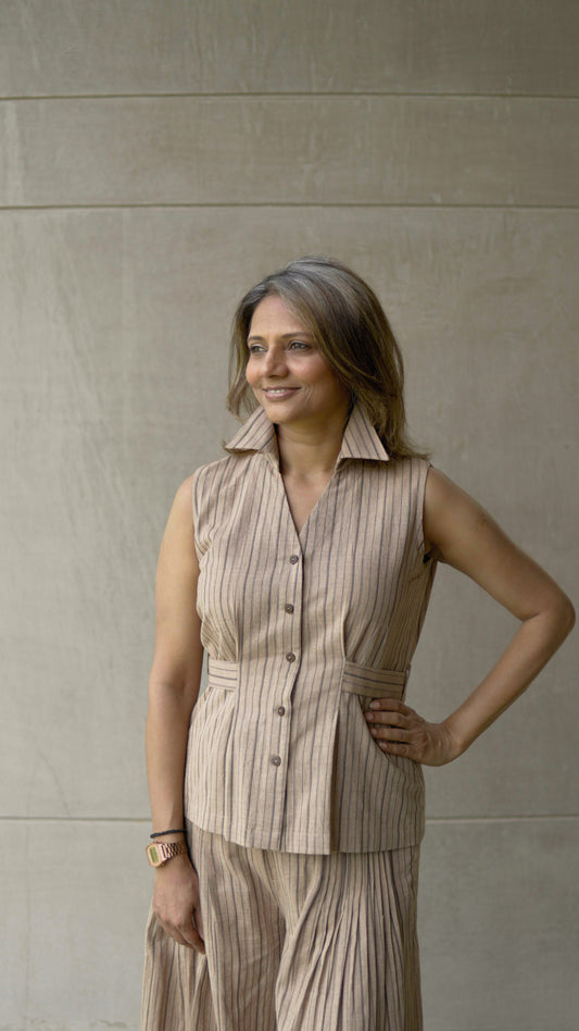 Beige Black Stripe Top