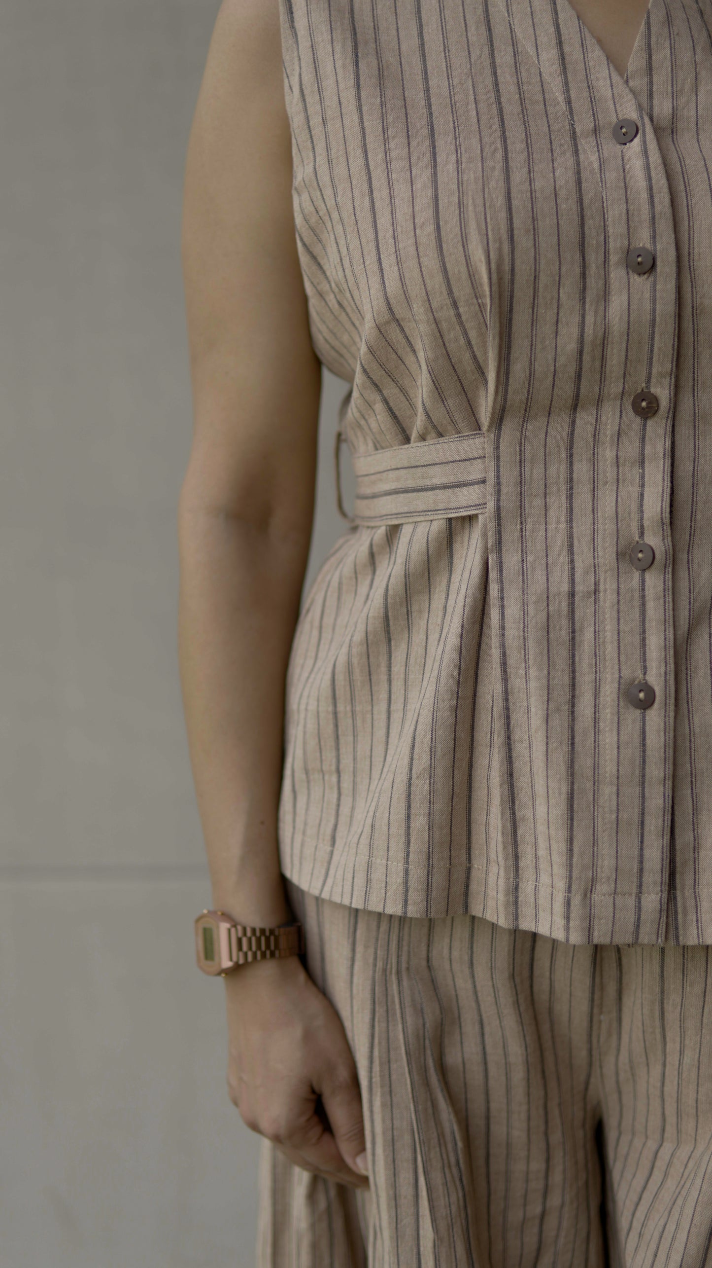 Beige Black Stripe Top