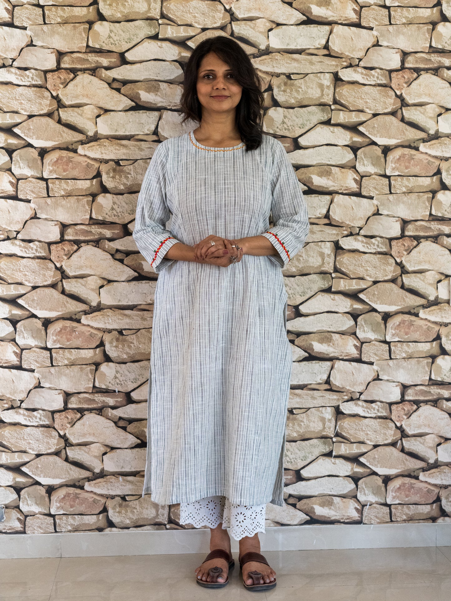 Kurta with camel embroidery detailing