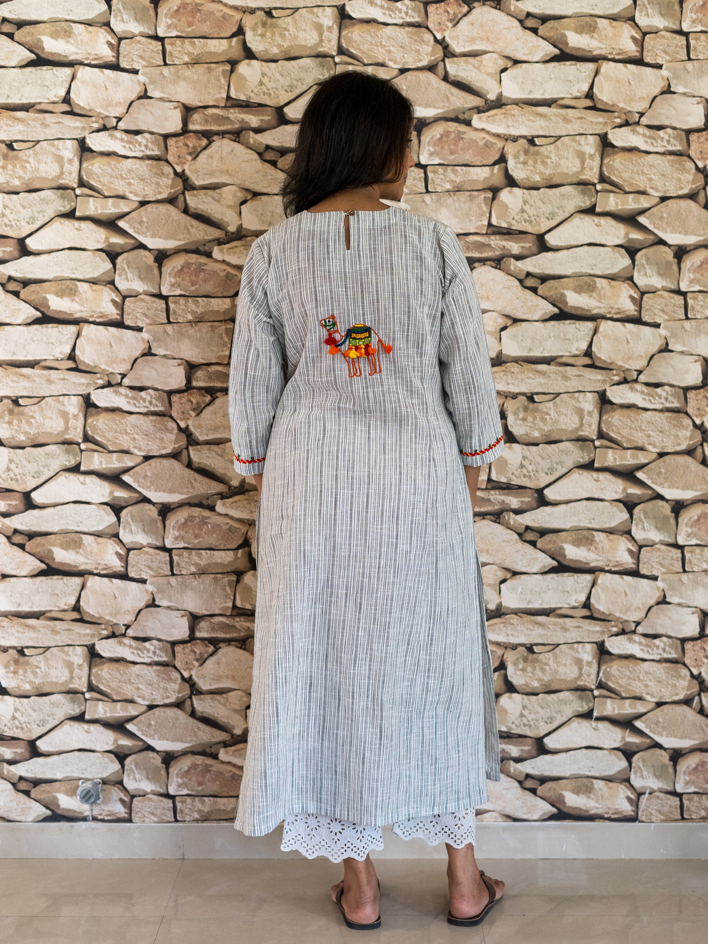 Kurta with camel embroidery detailing