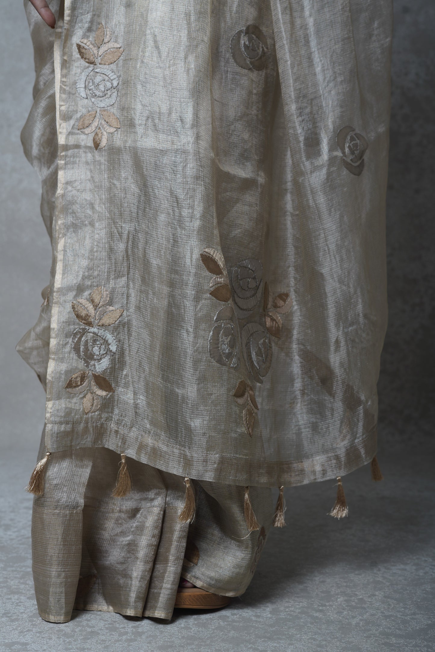 Saree with roses patchwork