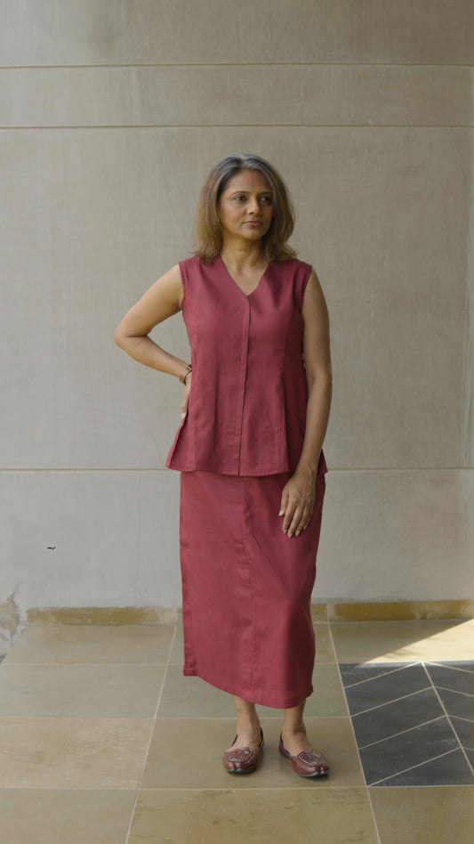 Maroon Khadi Top and Skirt