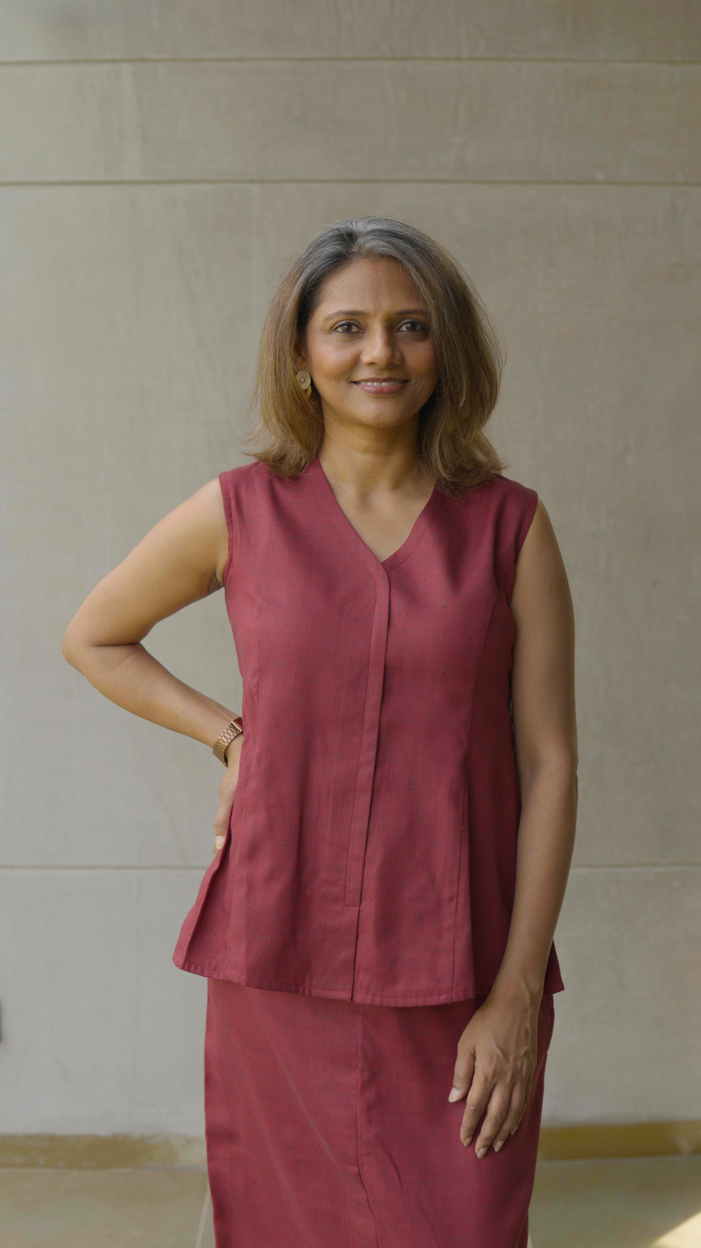 Maroon Khadi Top and Skirt