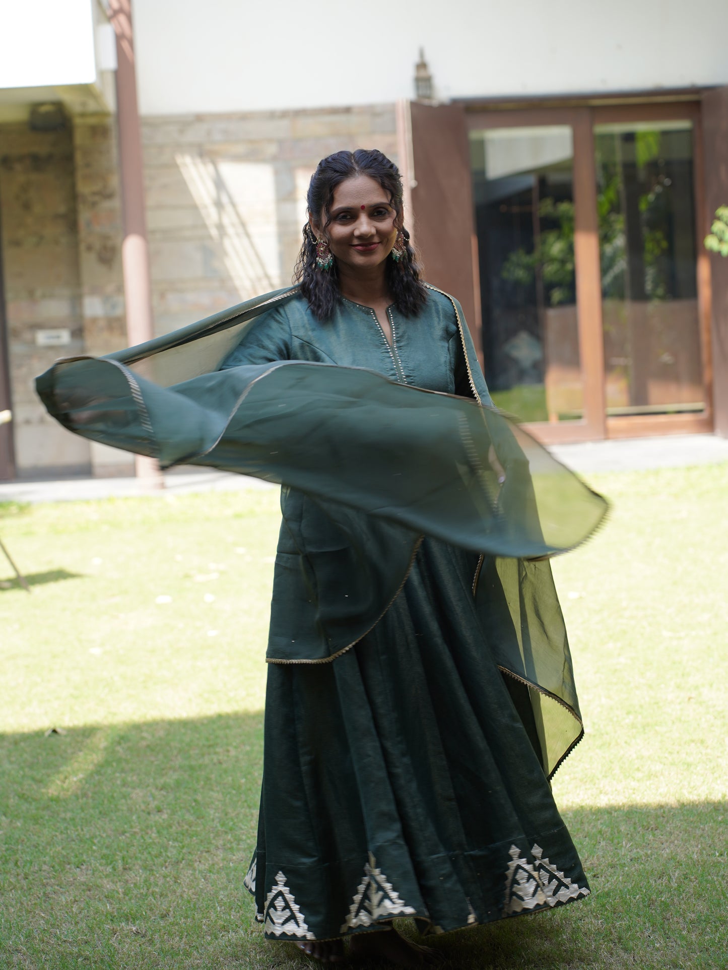 Anarkali set embellished with patchwork