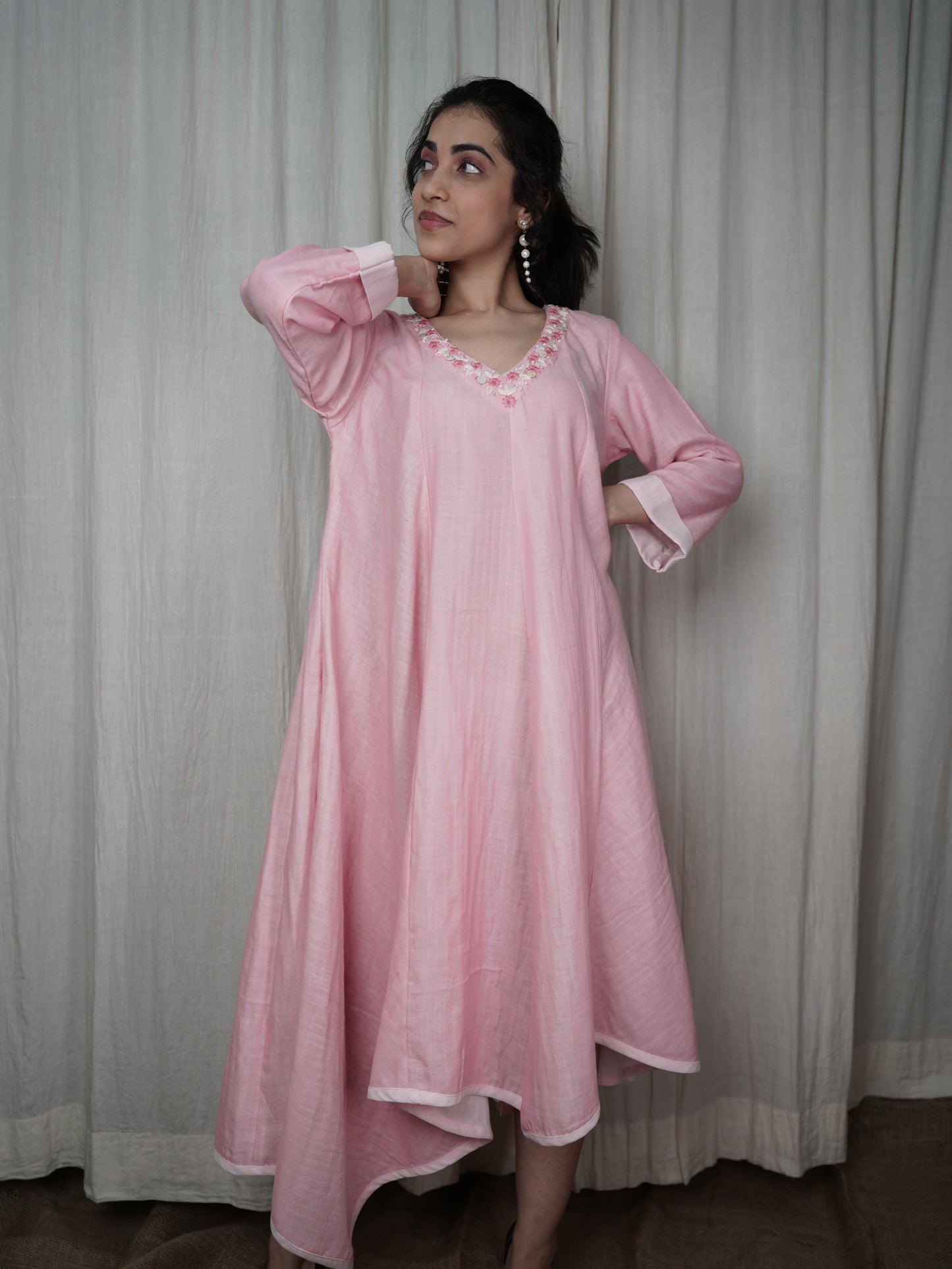 Kalidar dress with embroidered neck