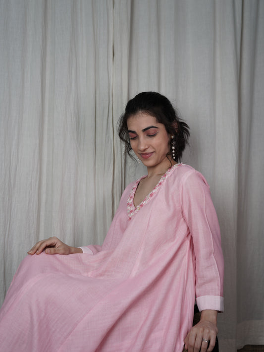 Kalidar dress with embroidered neck