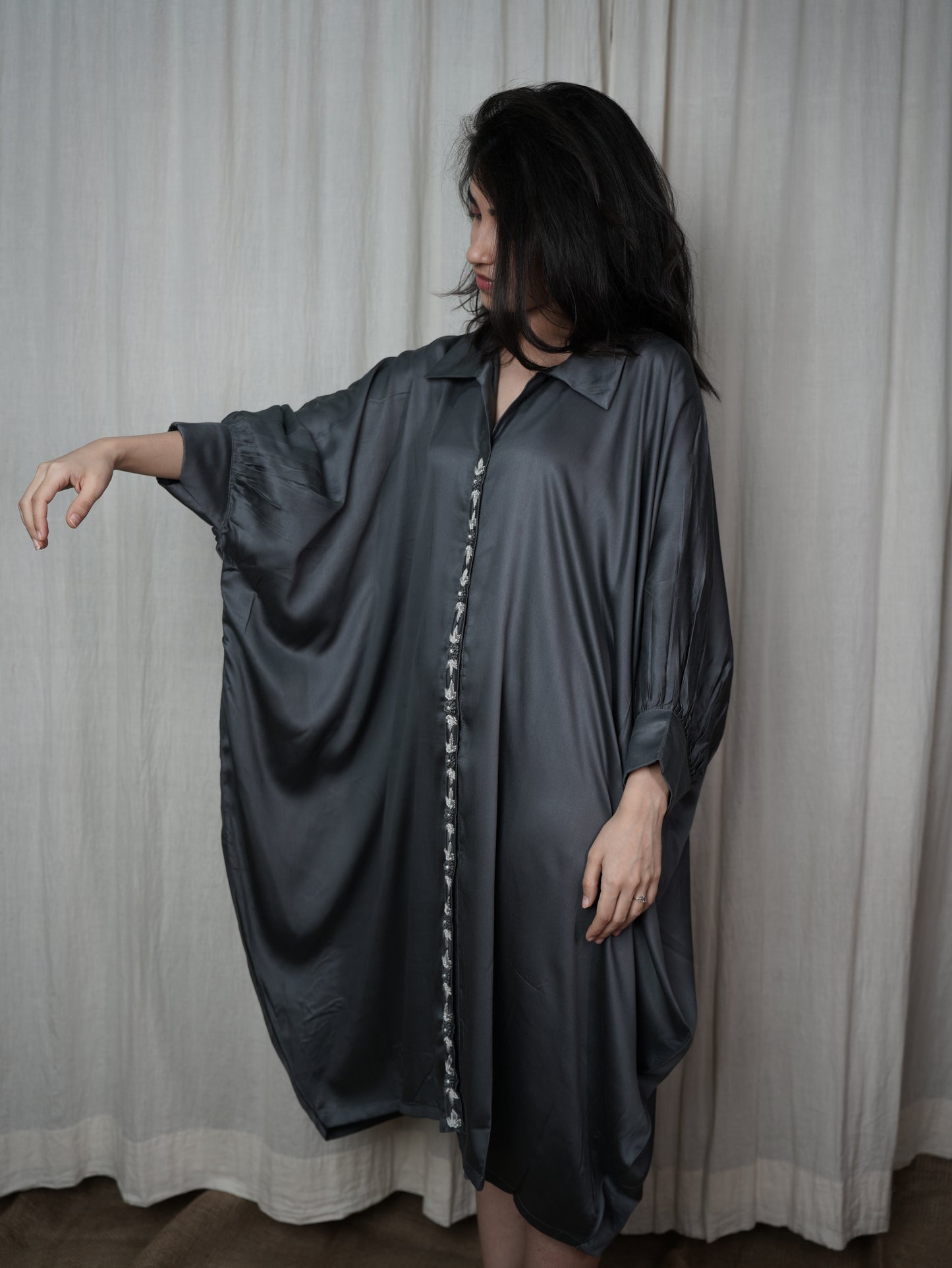 Shirt dress with embroidered placket