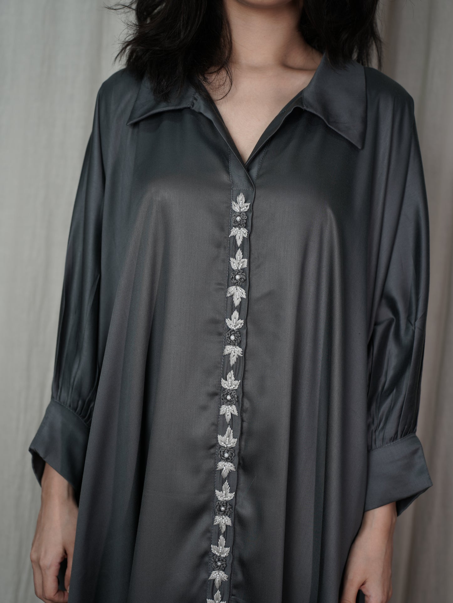 Shirt dress with embroidered placket