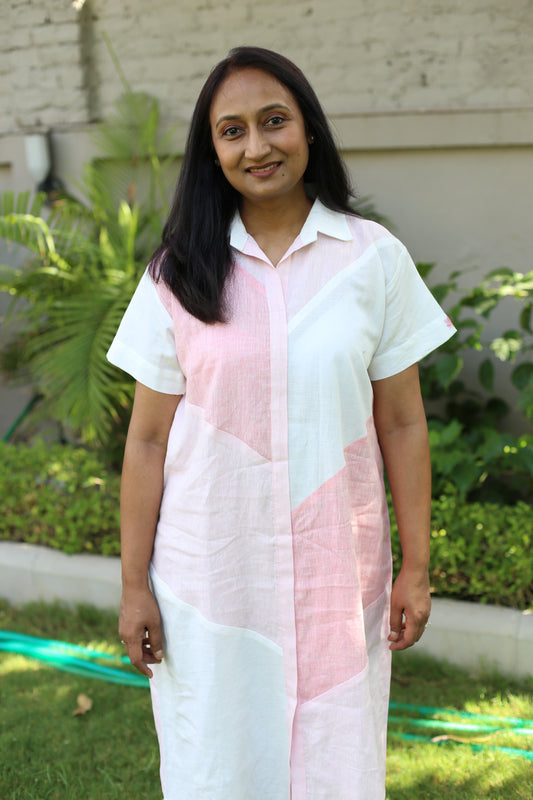 Pink block shirt dress