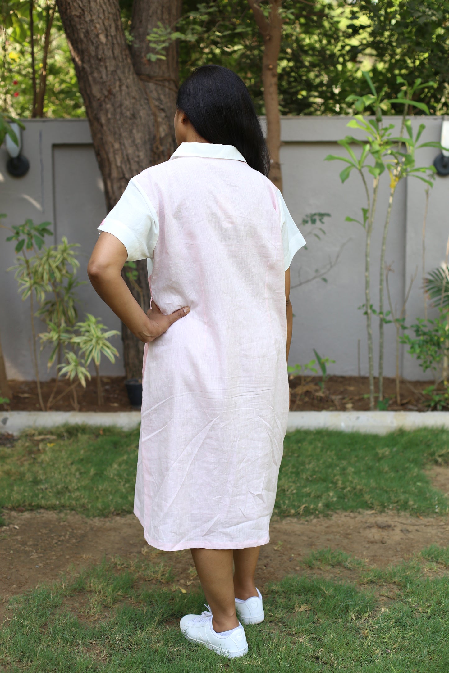 Pink block shirt dress