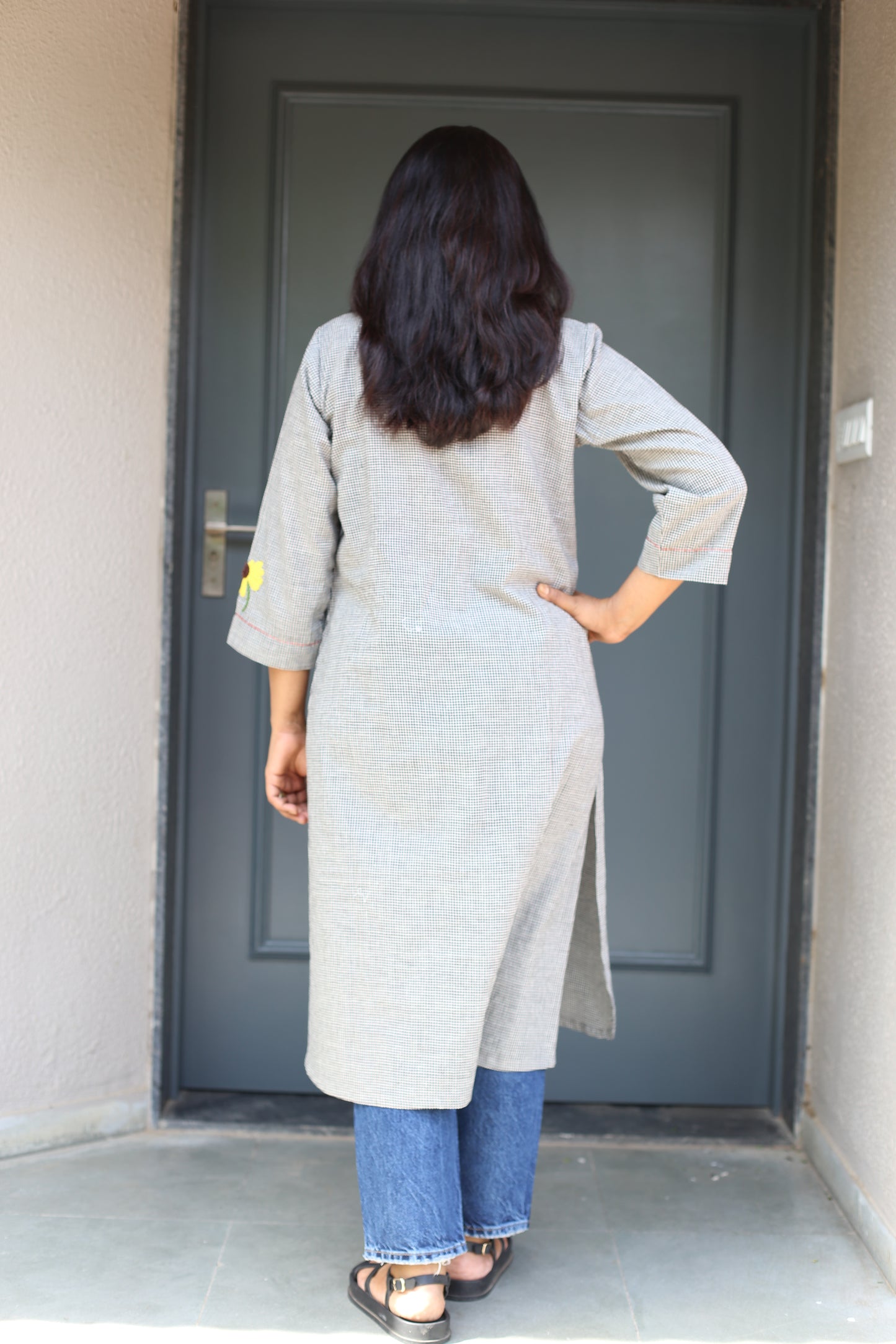 Kurti with sunflower/bee embroidery
