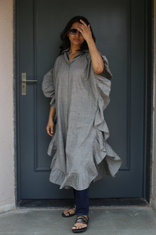 Frilled shirt dress