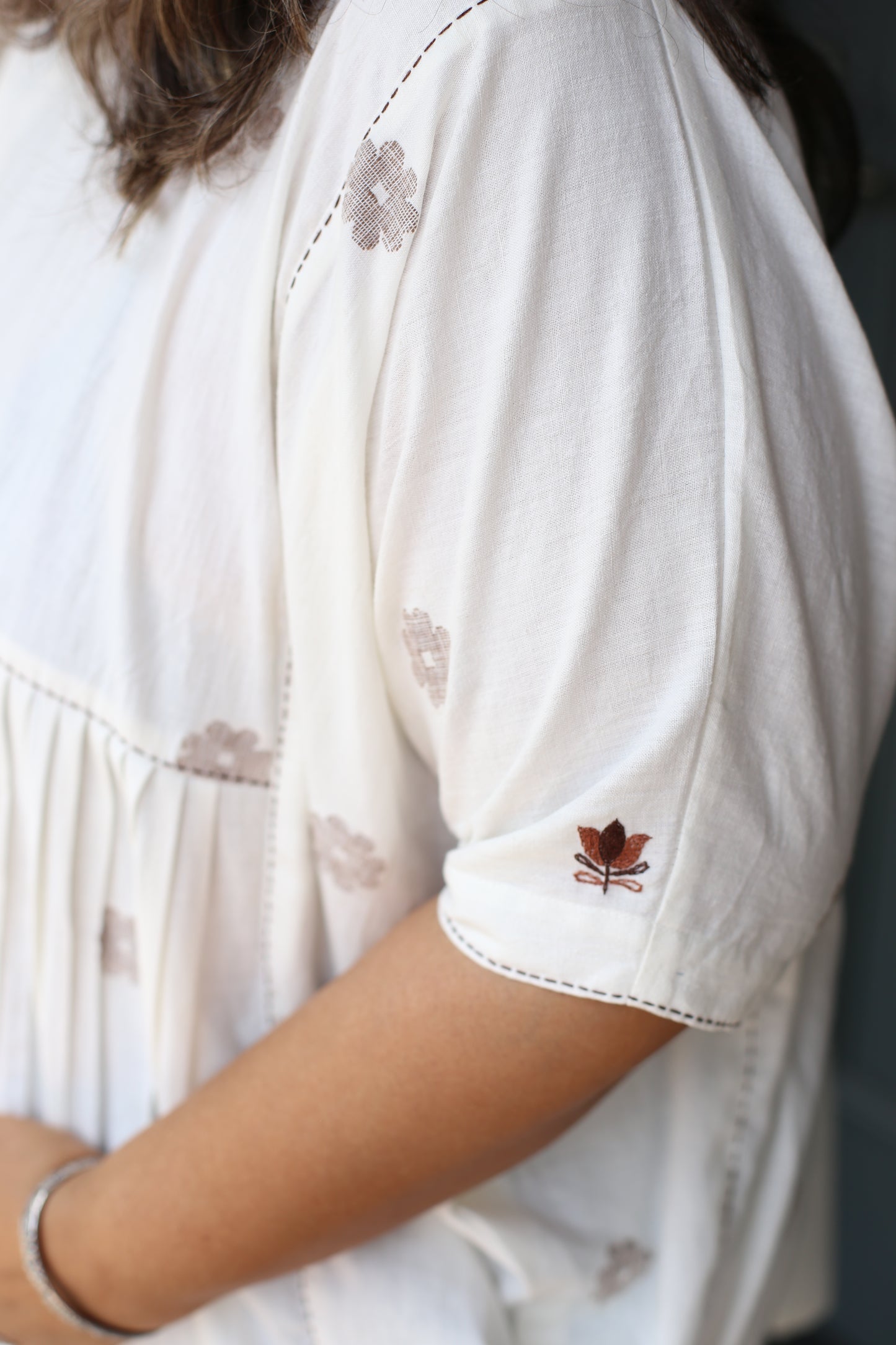 Off white jamdani kaftan top