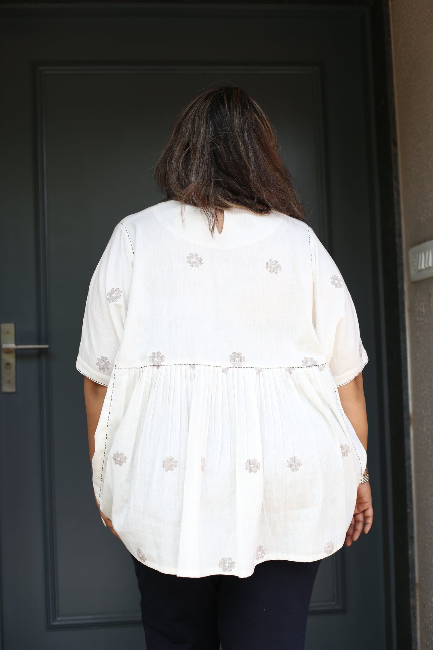 Off white jamdani kaftan top