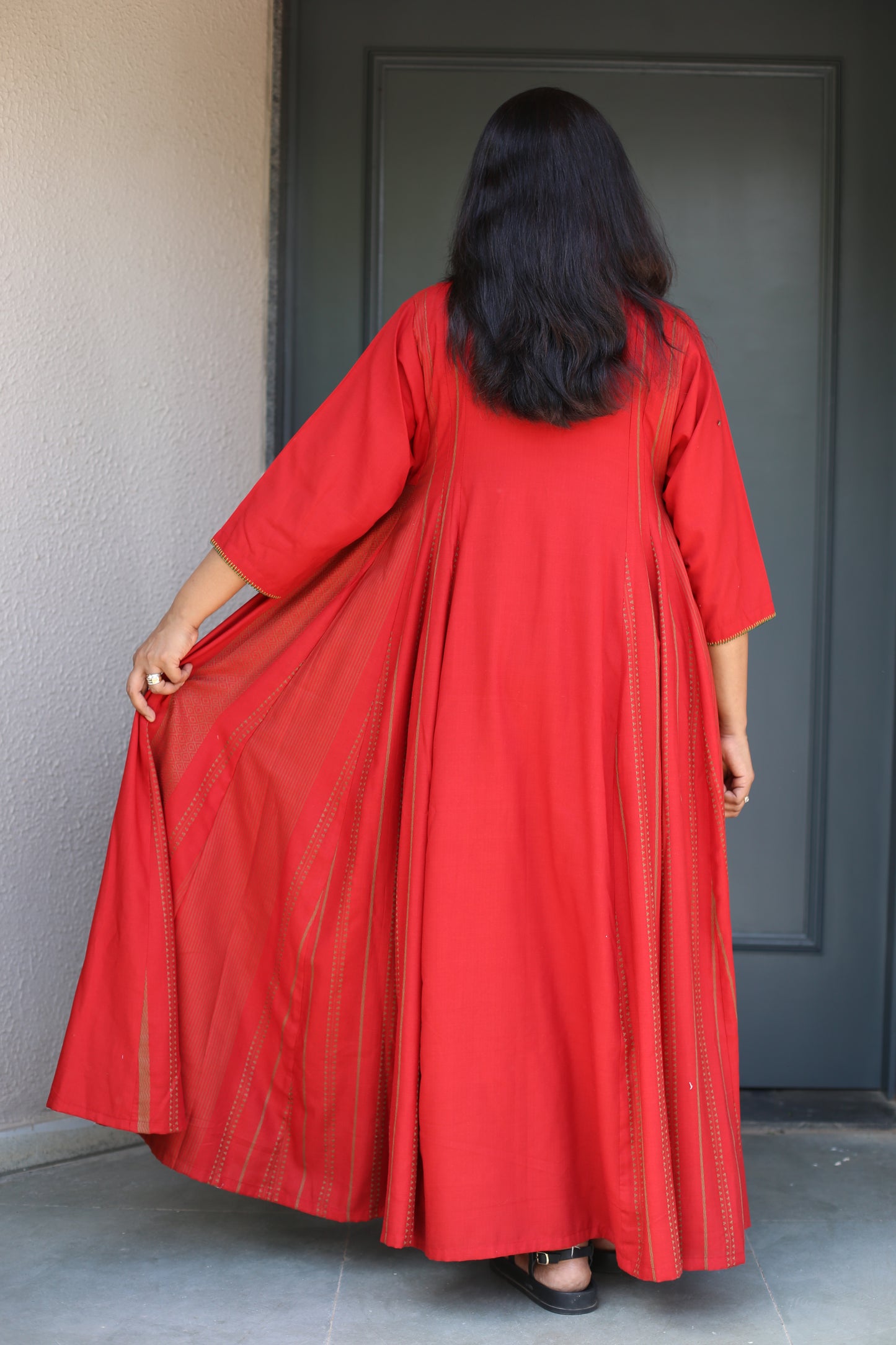 Cotton weaving strips kalidar dress