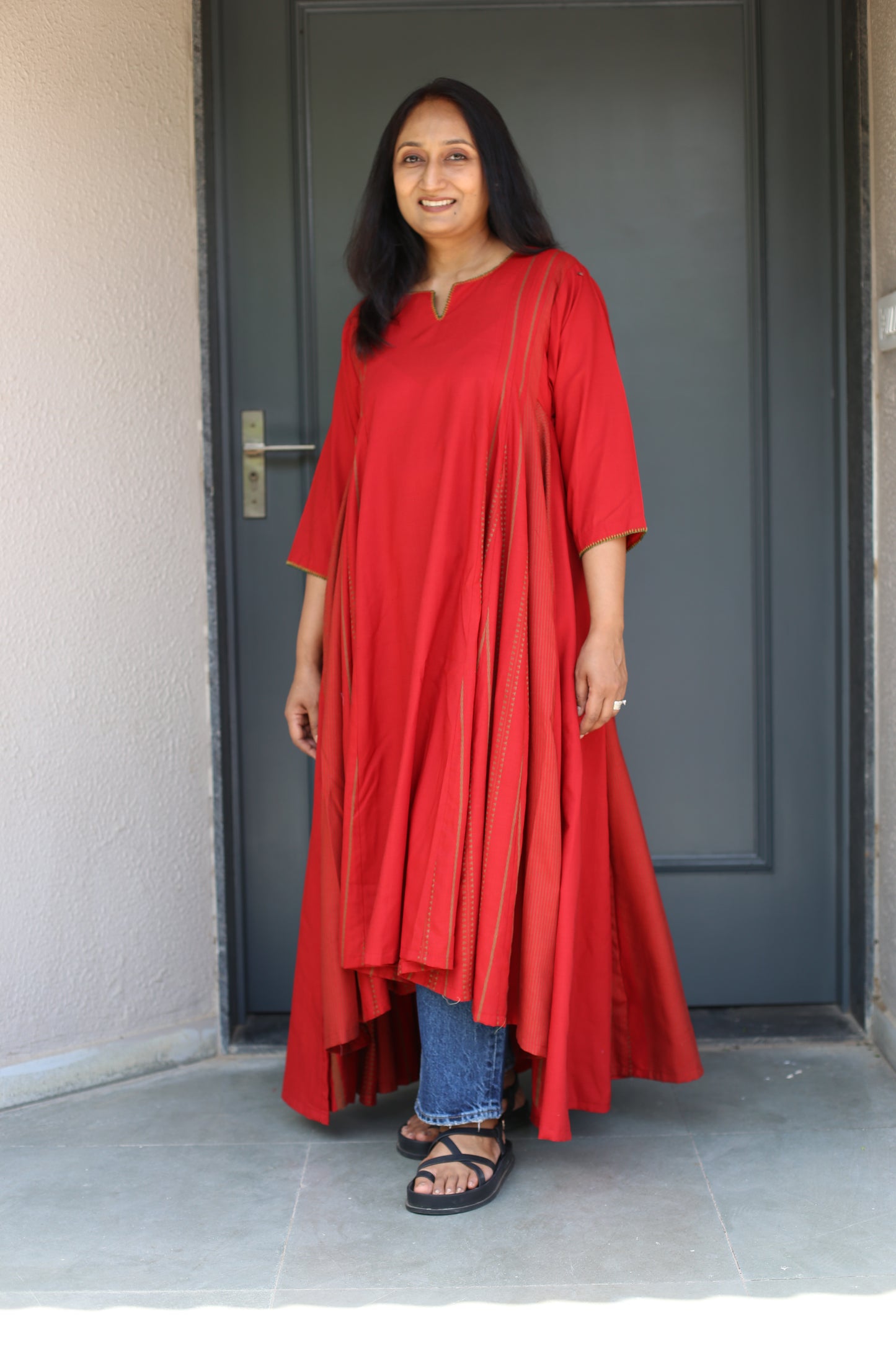 Cotton weaving strips kalidar dress