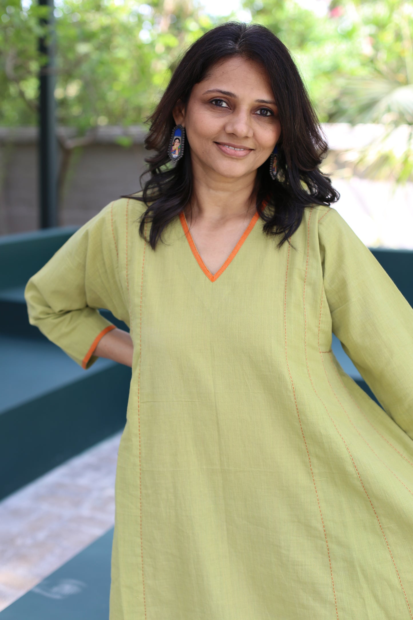 Kalidar dress with kantha embroidery