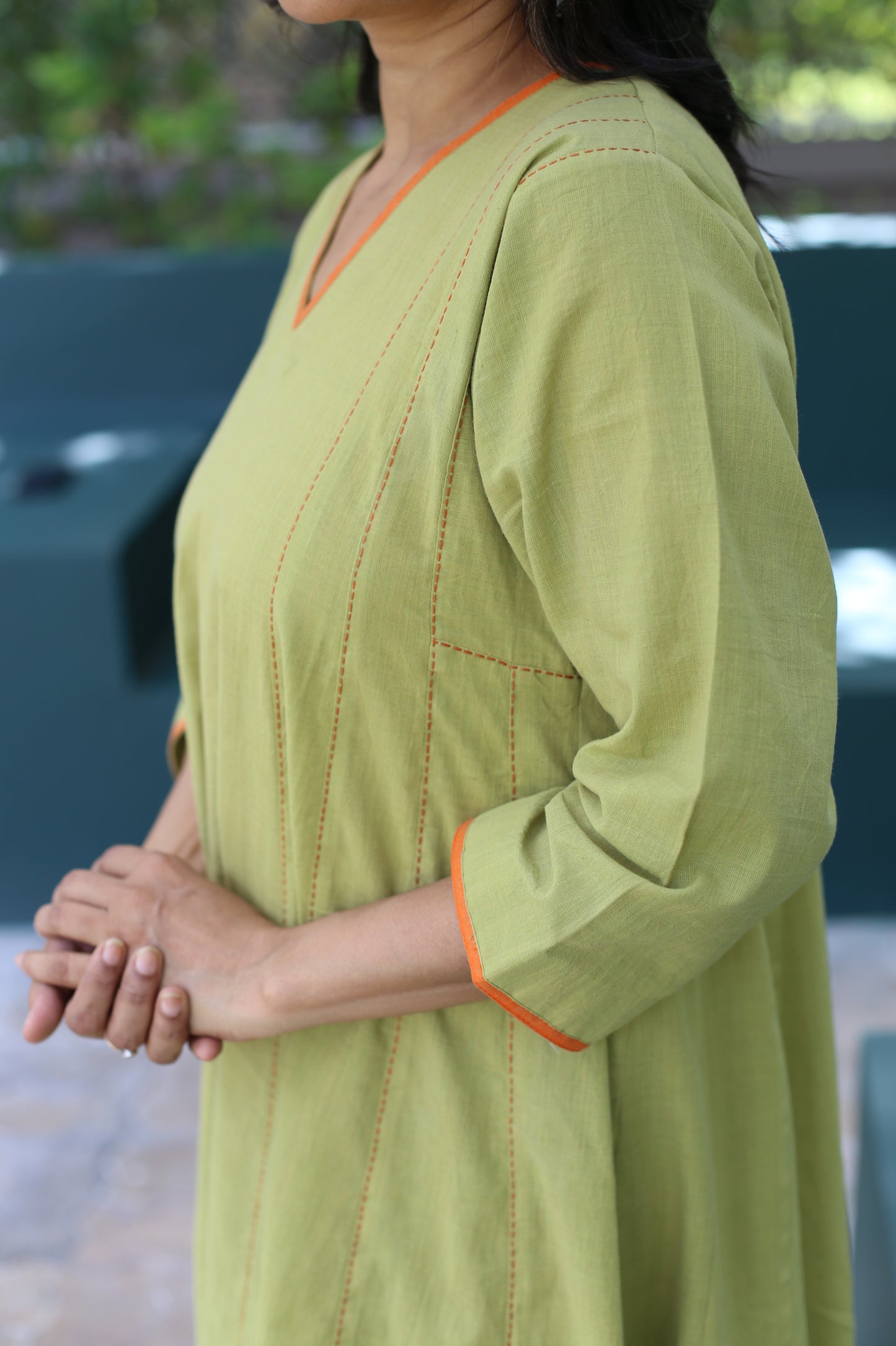 Kalidar dress with kantha embroidery