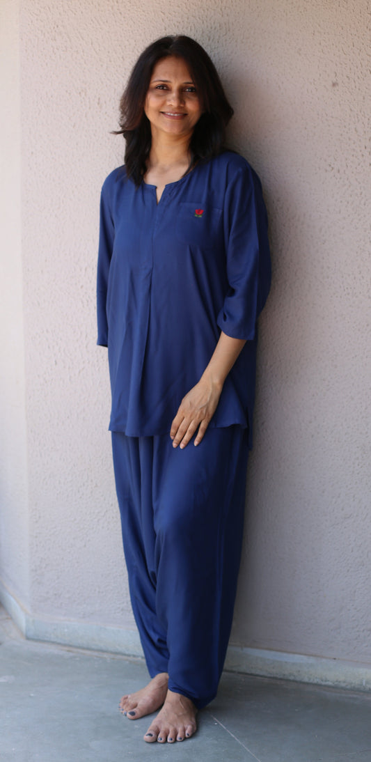Blue short kurta with dhoti