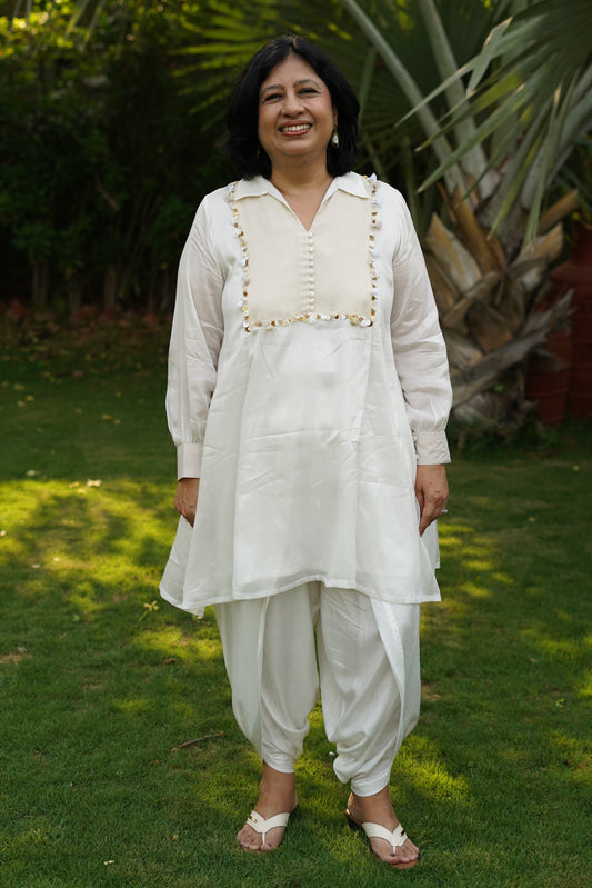 Silk dhoti set with coin work yoke