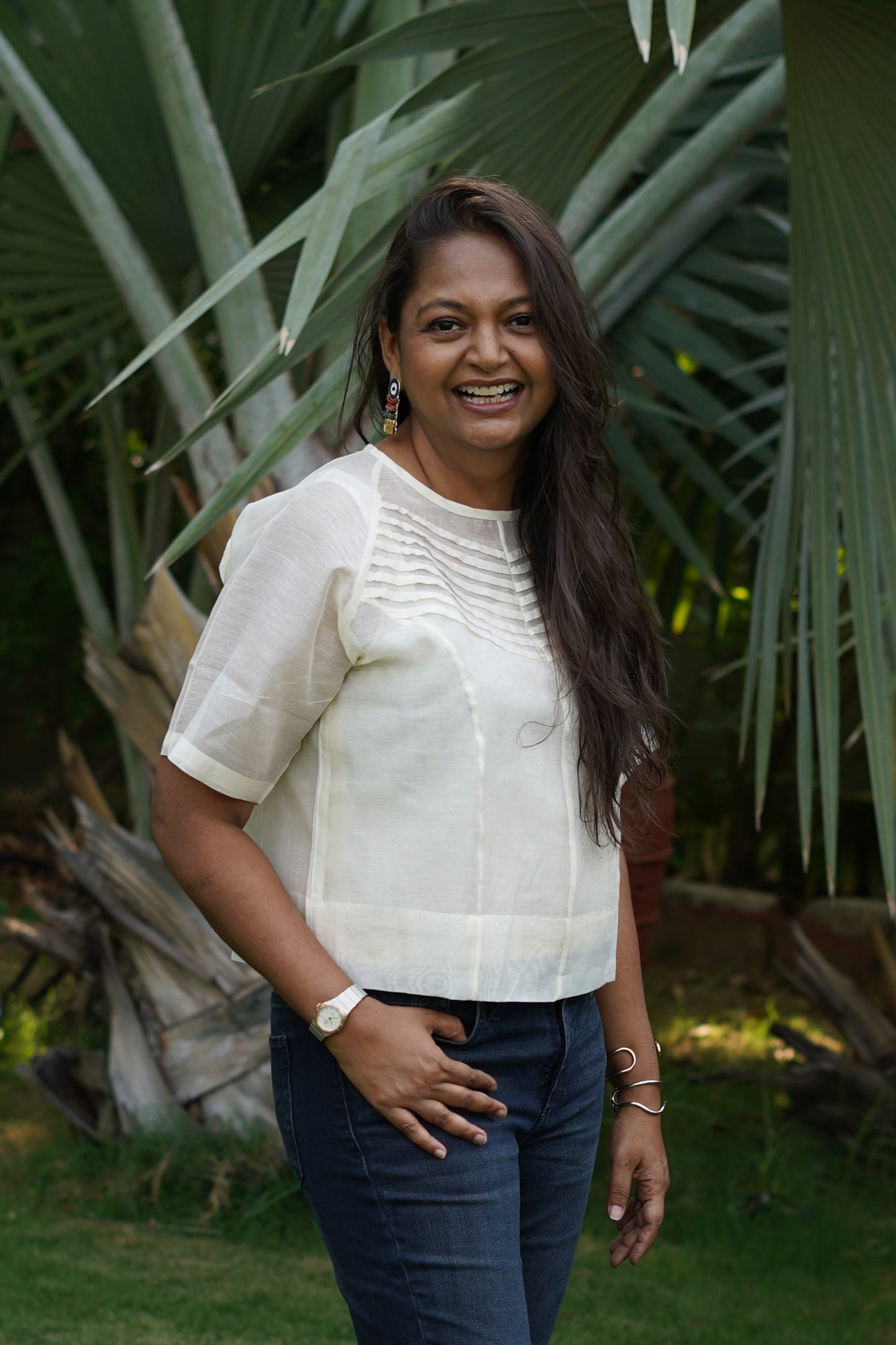 Chanderi pleated short top with slip