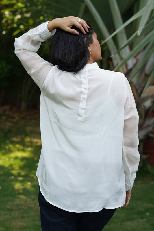 Crepe top with oraganza sleeves and sequin work