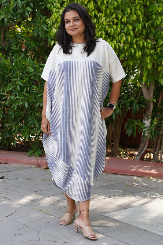 Kala cotton blue stripes cowl dress